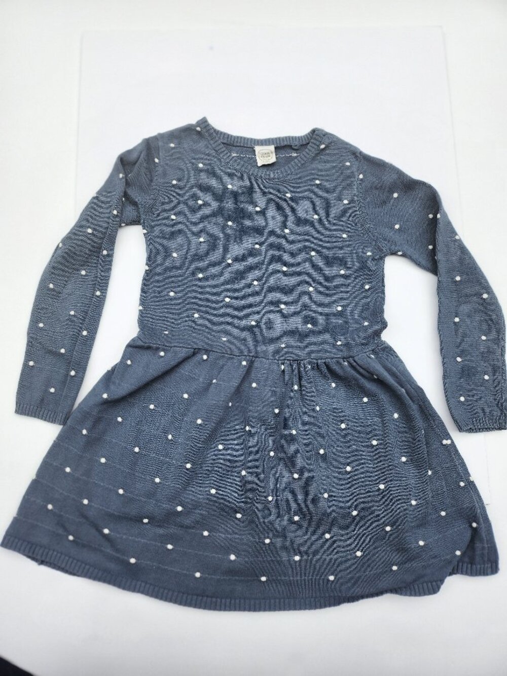 Girls Blue Polka Dot Long Sleeve Knit Dress